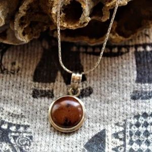 Necklace with 1 Inch Mahogany Jasper SS Pendant, 18 inch SS Snake Chain